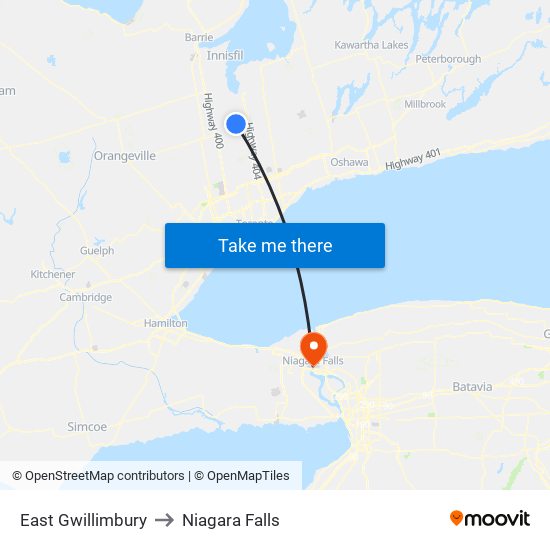 East Gwillimbury to Niagara Falls map