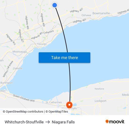 Whitchurch-Stouffville to Niagara Falls map