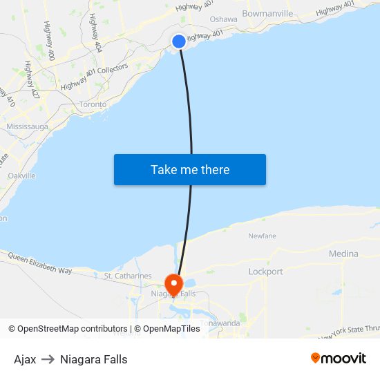 Ajax to Niagara Falls map