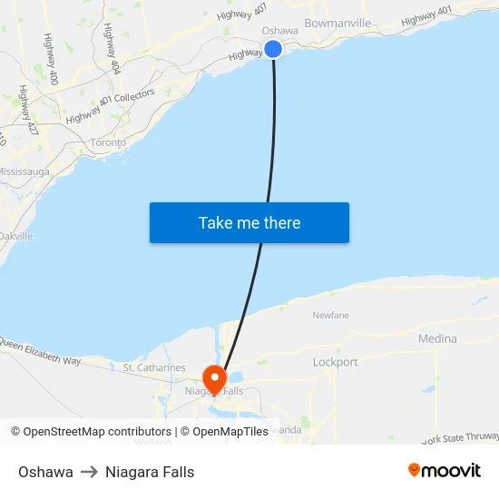Oshawa to Niagara Falls map