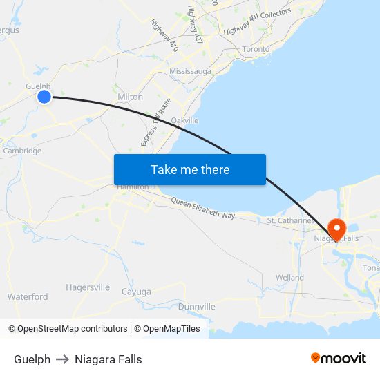 Guelph to Niagara Falls map
