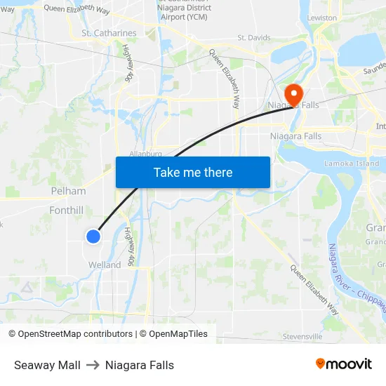 Seaway Mall to Niagara Falls map