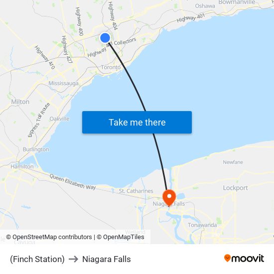 (Finch Station) to Niagara Falls map