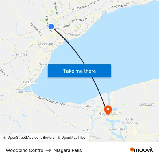 Woodbine Centre to Niagara Falls map