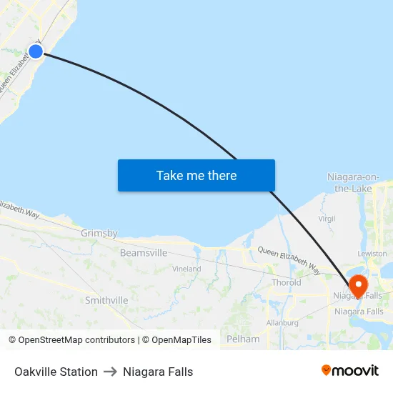 Oakville Station to Niagara Falls map