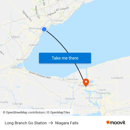 Long Branch Go Station to Niagara Falls map