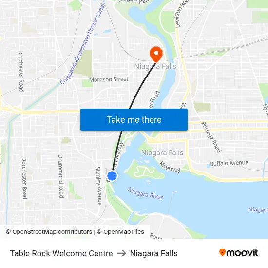 Table Rock Welcome Centre to Niagara Falls map