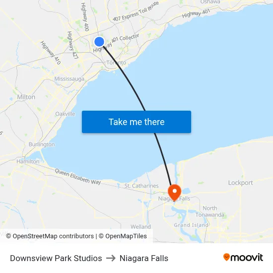 Downsview Park Studios to Niagara Falls map