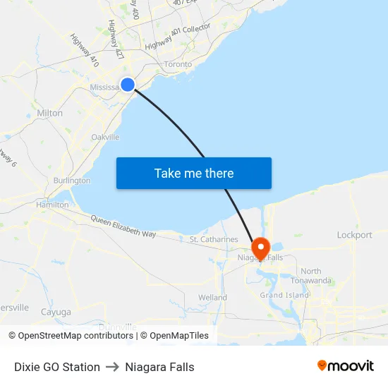 Dixie GO Station to Niagara Falls map