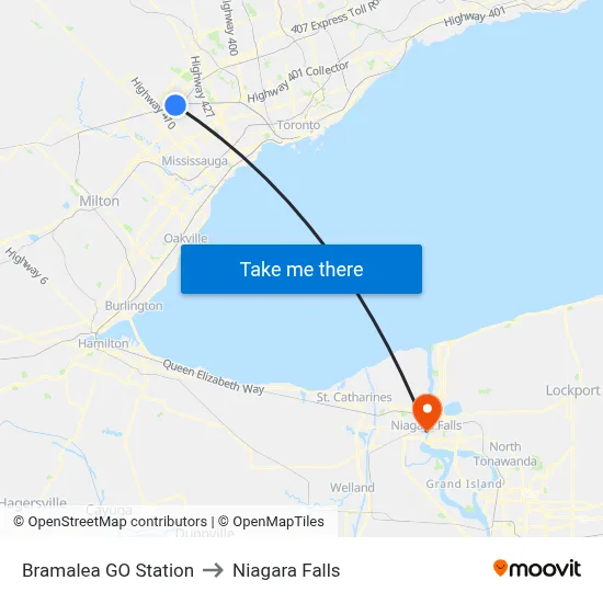 Bramalea GO Station to Niagara Falls map