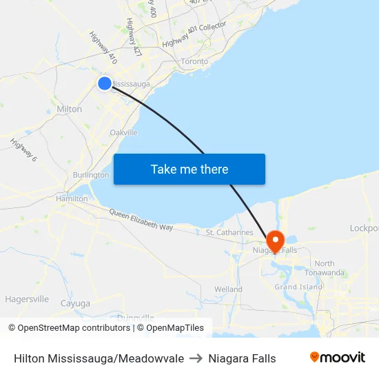 Hilton Mississauga/Meadowvale to Niagara Falls map