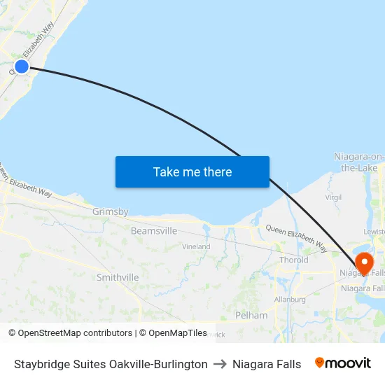Staybridge Suites Oakville-Burlington to Niagara Falls map