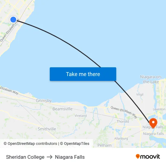 Sheridan College to Niagara Falls map