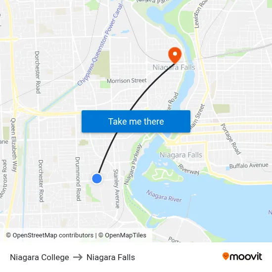Niagara College to Niagara Falls map