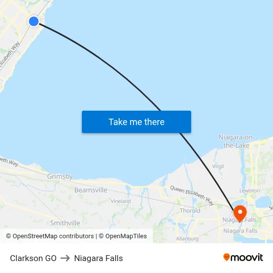 Clarkson GO to Niagara Falls map