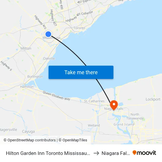 Hilton Garden Inn Toronto Mississauga to Niagara Falls map