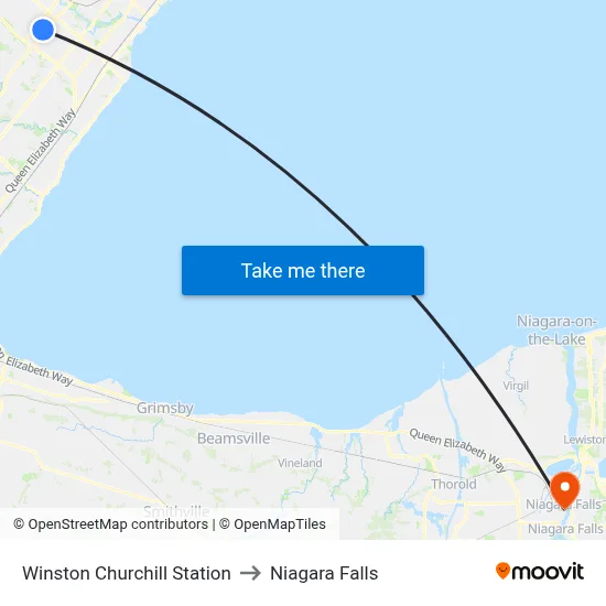 Winston Churchill Station to Niagara Falls map