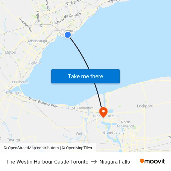 The Westin Harbour Castle Toronto to Niagara Falls map