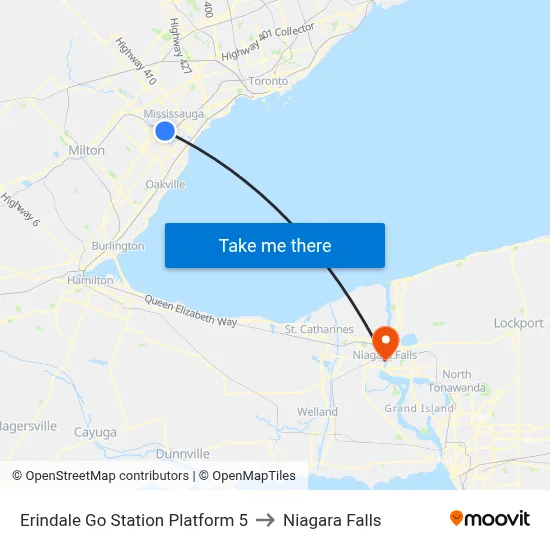Erindale Go Station Platform 5 to Niagara Falls map