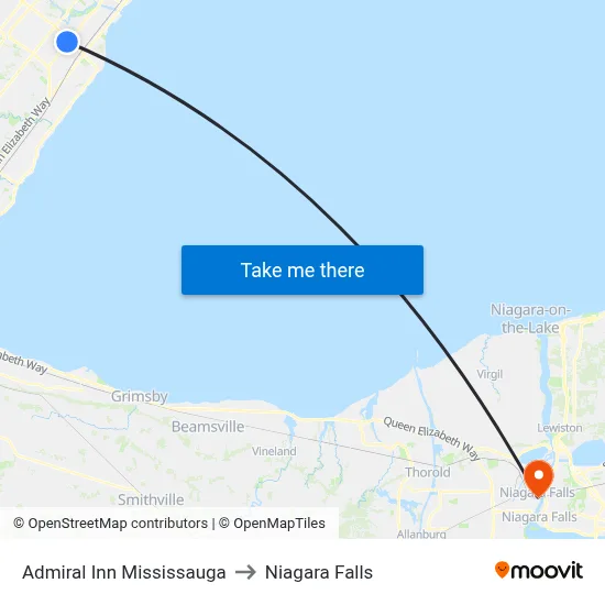 Admiral Inn Mississauga to Niagara Falls map