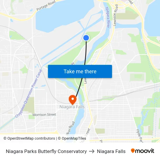 Niagara Parks Butterfly Conservatory to Niagara Falls map