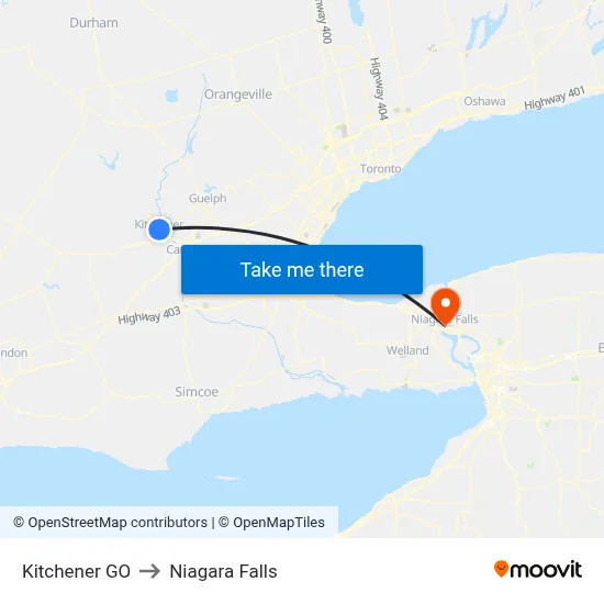 Kitchener GO to Niagara Falls map