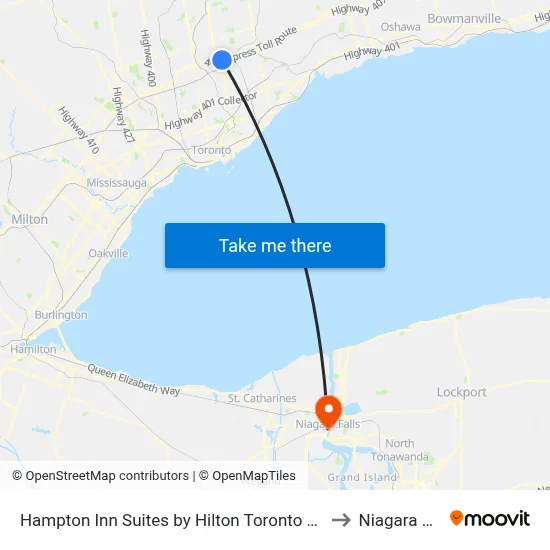 Hampton Inn Suites by Hilton Toronto Markham to Niagara Falls map