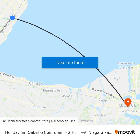 Holiday Inn Oakville Centre an IHG Hotel to Niagara Falls map