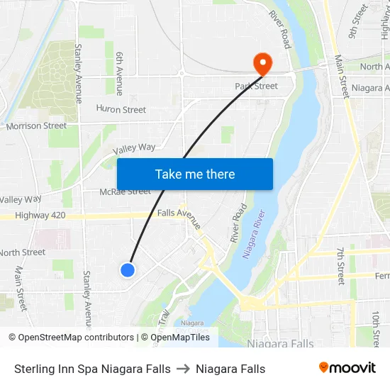 Sterling Inn Spa Niagara Falls to Niagara Falls map