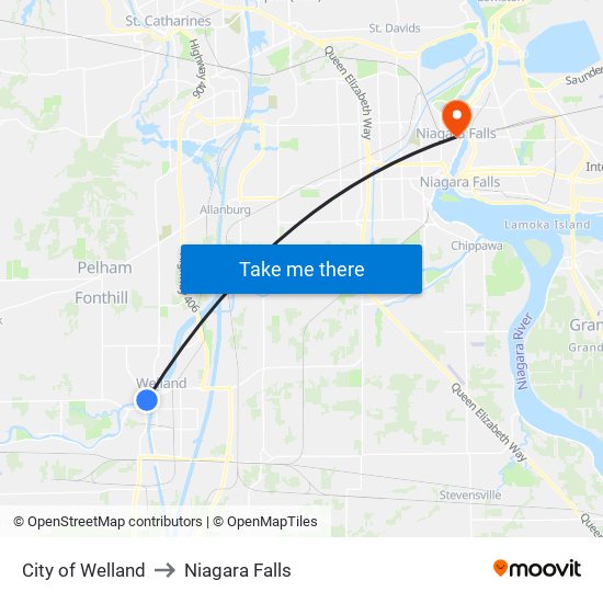 City of Welland to Niagara Falls map