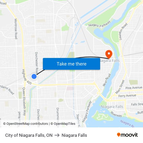 City of Niagara Falls, ON to Niagara Falls map