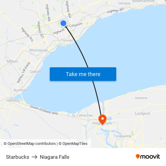 Starbucks to Niagara Falls map