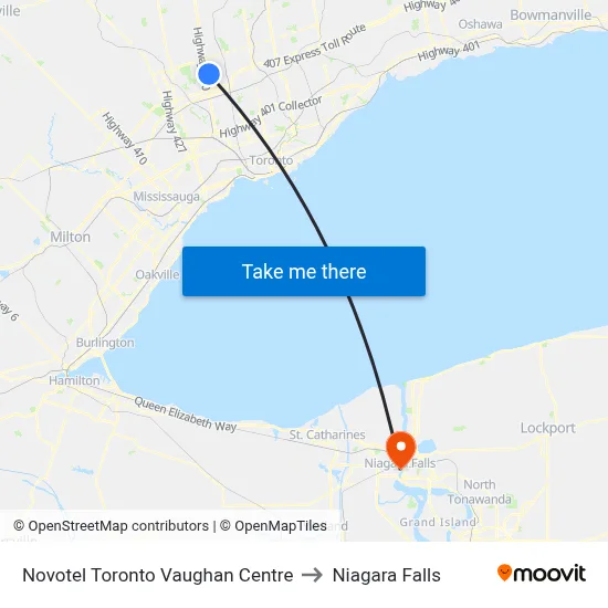 Novotel Toronto Vaughan Centre to Niagara Falls map