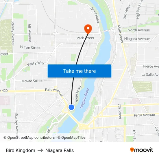 Bird Kingdom to Niagara Falls map