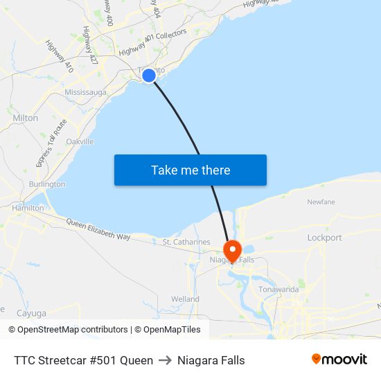 TTC Streetcar #501 Queen to Niagara Falls map