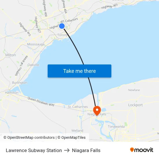 Lawrence Subway Station to Niagara Falls map
