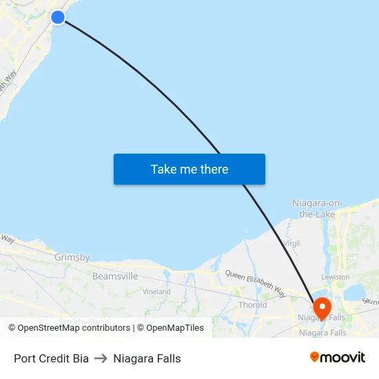 Port Credit Bia to Niagara Falls map