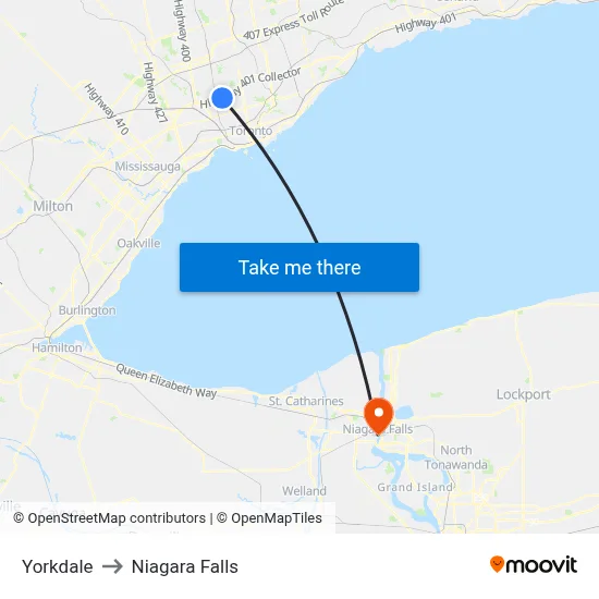 Yorkdale to Niagara Falls map