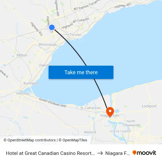 Hotel at Great Canadian Casino Resort Toronto to Niagara Falls map