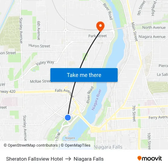 Sheraton Fallsview Hotel to Niagara Falls map