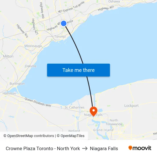 Crowne Plaza Toronto - North York to Niagara Falls map