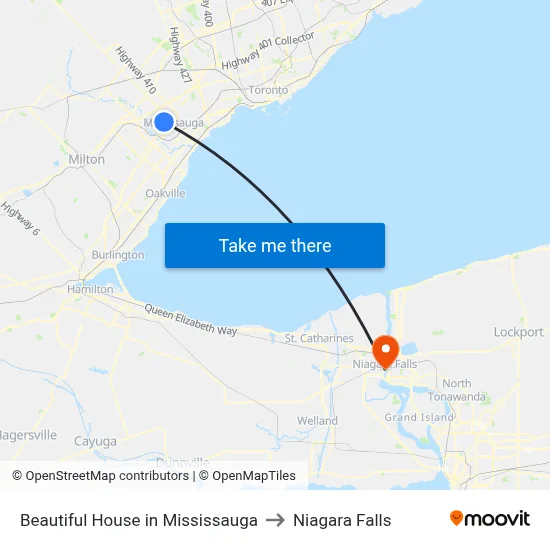 Beautiful House in Mississauga to Niagara Falls map