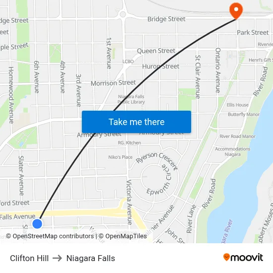 Clifton Hill to Niagara Falls map