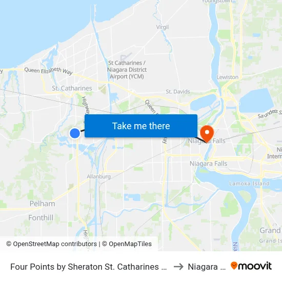 Four Points by Sheraton St. Catharines Niagara Suites to Niagara Falls map