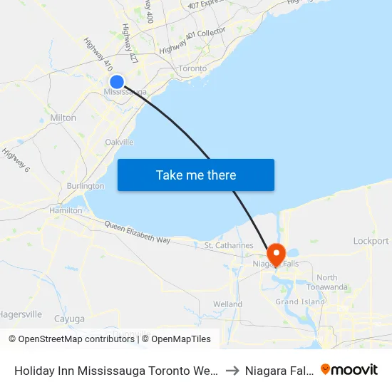 Holiday Inn Mississauga Toronto West to Niagara Falls map
