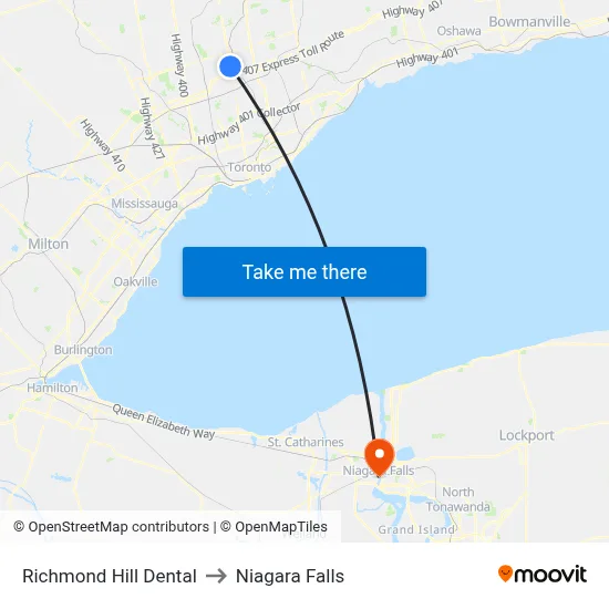 Richmond Hill Dental to Niagara Falls map