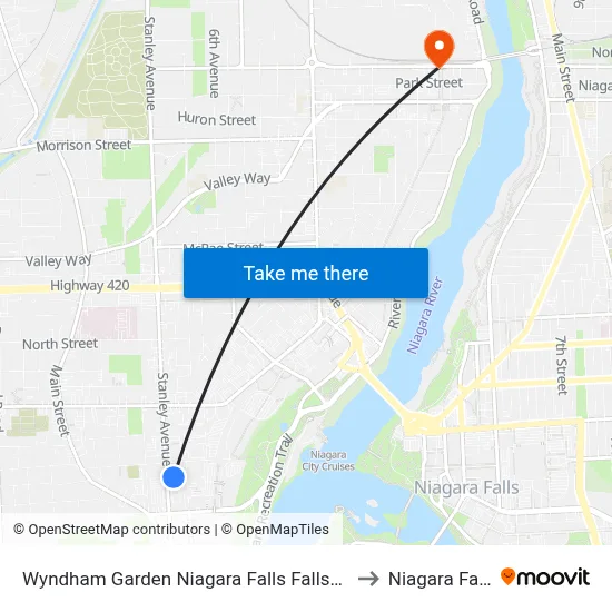 Wyndham Garden Niagara Falls Fallsview to Niagara Falls map