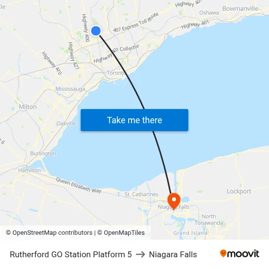 Rutherford GO Station Platform 5 to Niagara Falls map