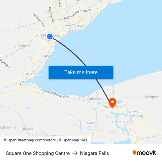 Square One Shopping Centre to Niagara Falls map
