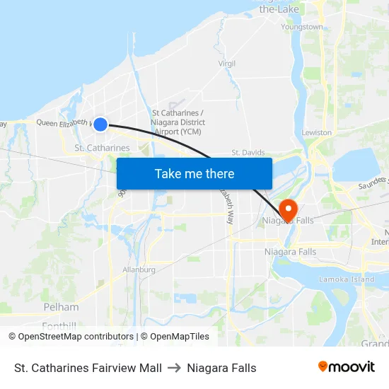 St. Catharines Fairview Mall to Niagara Falls map